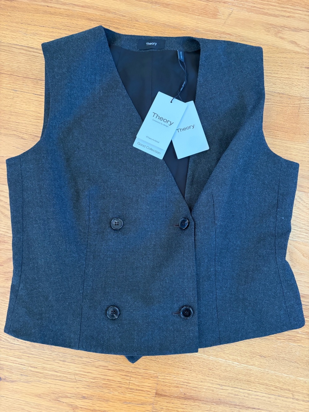 Theory women’s wool Double-Breasted Dark Charcoal Vest